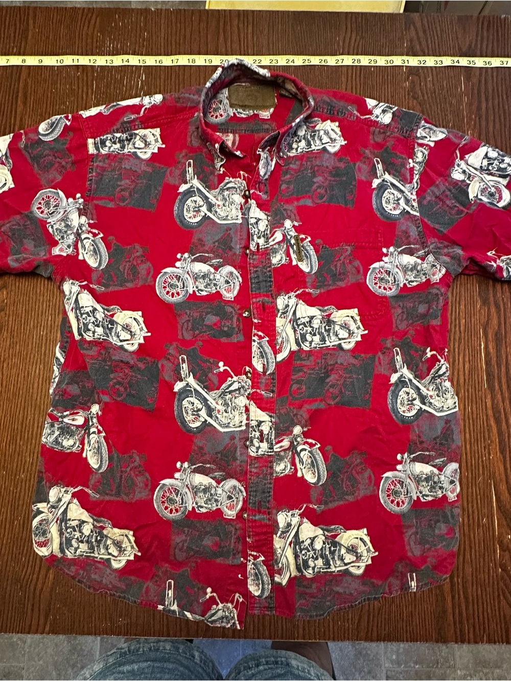 Men's Red Motorcycle Print Short-Sleeve Button-Down Shirt